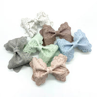 Embossed lace faux leather scalloped pinch bows in gorgeous neutral colours