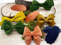 Adorable velvet scalloped pinch bows in gorgeous colours!