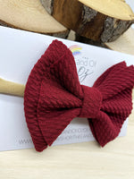 Adorable bullet fabric bow headbands in perfect colours for fall, Liverpool fabric olive mustard red baby bows, big fabric fall baby bow