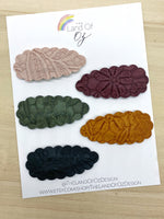Gorgeous floral embossed scalloped snap clips in beautiful colours