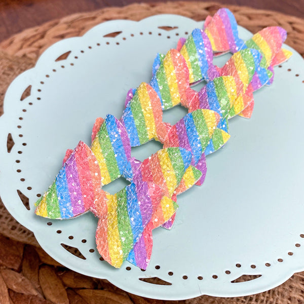 Rainbow glitter 2" pigtail bows!