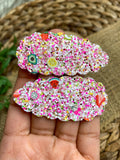 Sparkly chunky glitter fruit salad scalloped snap clips!
