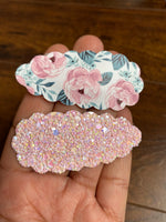 Floral faux leather scalloped snap clips in gorgeous colours!