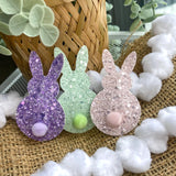 Cute candy coloured bunny snap clips in sparkly glitters!