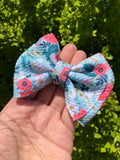 Green floral bullet fabric bow clips or headbands.
