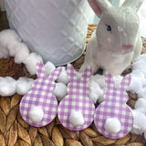 Adorable bunny snap clips in cute purple gingham print!