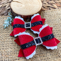 Velvet Santa buckle scalloped layer bows, perfect for Christmas!