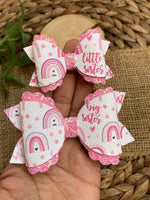 Adorable big sister or little sister faux leather and chunky glitter bows!