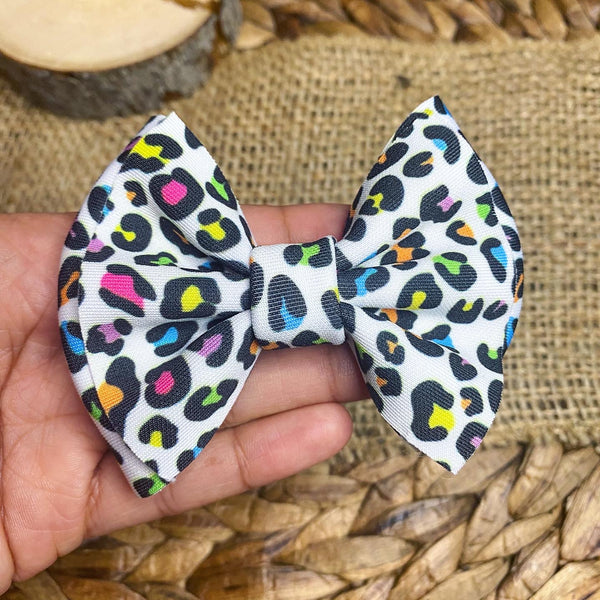 Rainbow leopard scuba fabric bows!