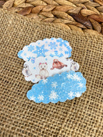 Adorable scalloped snap clips in perfect patterns for winter or the Holidays!