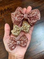 Yellow or rose gold chunky glitter bows