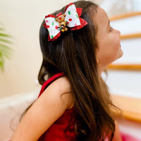 Festive multicolour Christmas light print bows, perfect for the holidays!