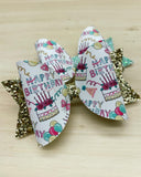 Happy Birthday vegan leather and chunky glitter bows!