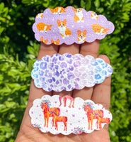 Adorable animal faux leather scalloped snap clips!
