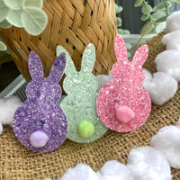 Cute candy coloured bunny snap clips in sparkly glitters!