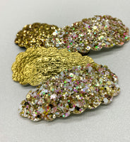 Chunky glitter or faux leather gold scalloped or smooth snap clips