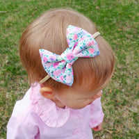 Beautiful pastel floral bullet fabric bow
