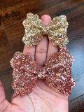 Yellow or rose gold chunky glitter bows