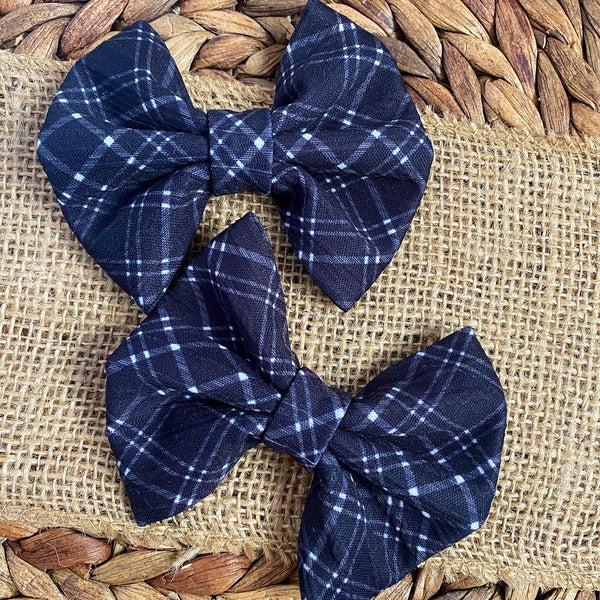 Elegant black plaid nylon fabric bow clips or headbands.