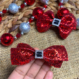 Sparkly glitter Santa buckle Loop de Lou bows, perfect for Christmas!