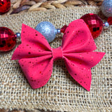 Simple and elegant, red metallic splatter faux suede bows, perfect for the holidays!