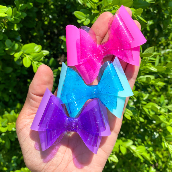 Adorable solid colour matte jelly and glitter jelly bows, perfect for summer!
