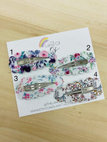 Floral faux leather scalloped peek a boo snap clips in gorgeous colours!
