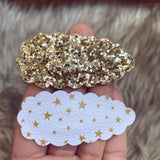 Chunky glitter or pretty star print faux leather scalloped or smooth snap clips