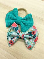 Green floral bullet fabric bow clips or headbands.