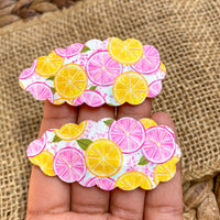 Sweet and summery fruit faux leather scalloped snap clips!