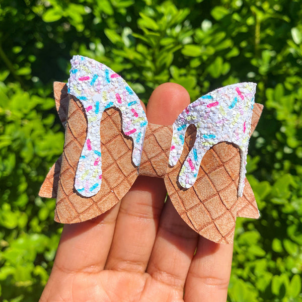 Glitter sprinkle ice cream drip bows, perfect for summer!