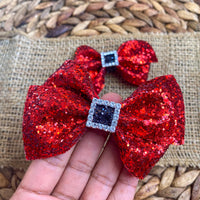 Sparkly glitter Santa buckle Loop de Lou bows, perfect for Christmas!