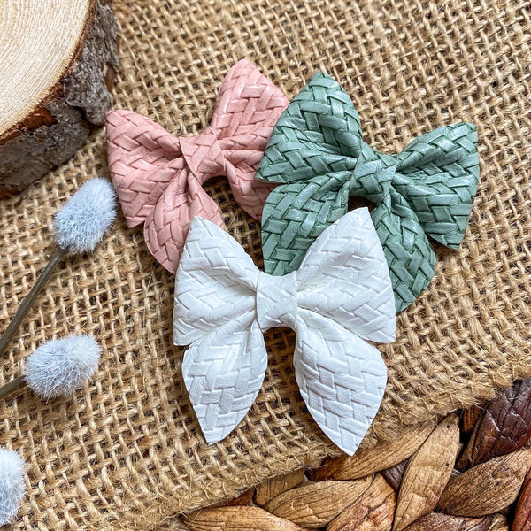 Neutral modern basket weave small sailor bows