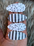 White and black monochromatic chunky glitter or vegan leather scalloped or smooth snap clips!