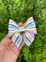 Multicoloured crayon stripe bows!