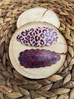 Tawny or Raisin coloured leopard print scalloped snap clips!