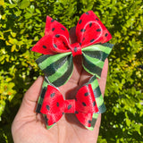 Bright and summery watermelon seed and rind print bows