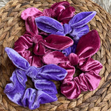 Super soft velvet bunny ear scrunchies in pretty colours!