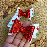 Festive multicolour Christmas light print bows, perfect for the holidays!