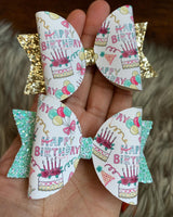 Happy Birthday vegan leather and chunky glitter bows!