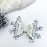 Stacked glitter and snowflake print snowflake bow!